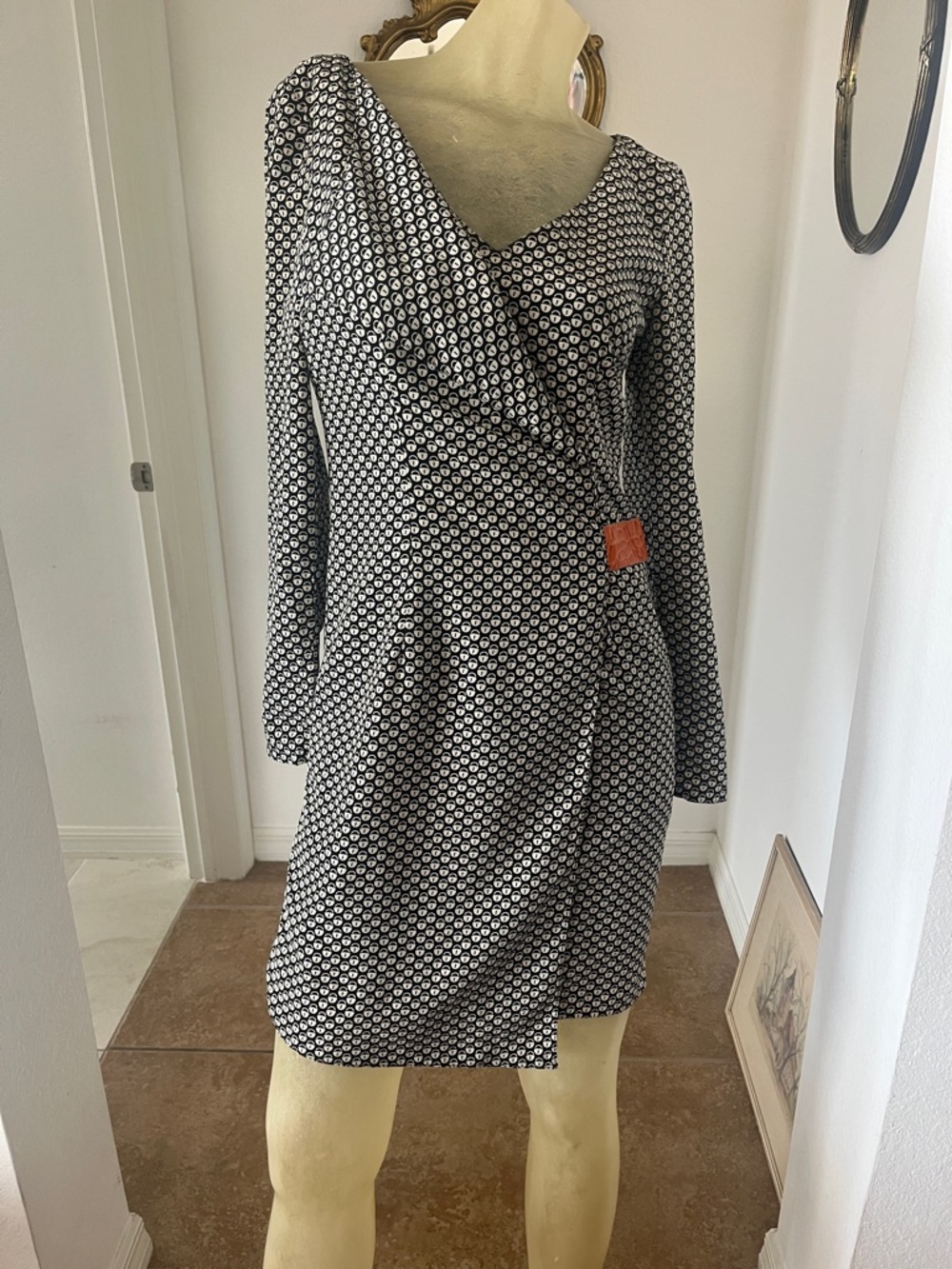 Sachin + Babi Black & White Wrap-Style Long Sleeve Dress